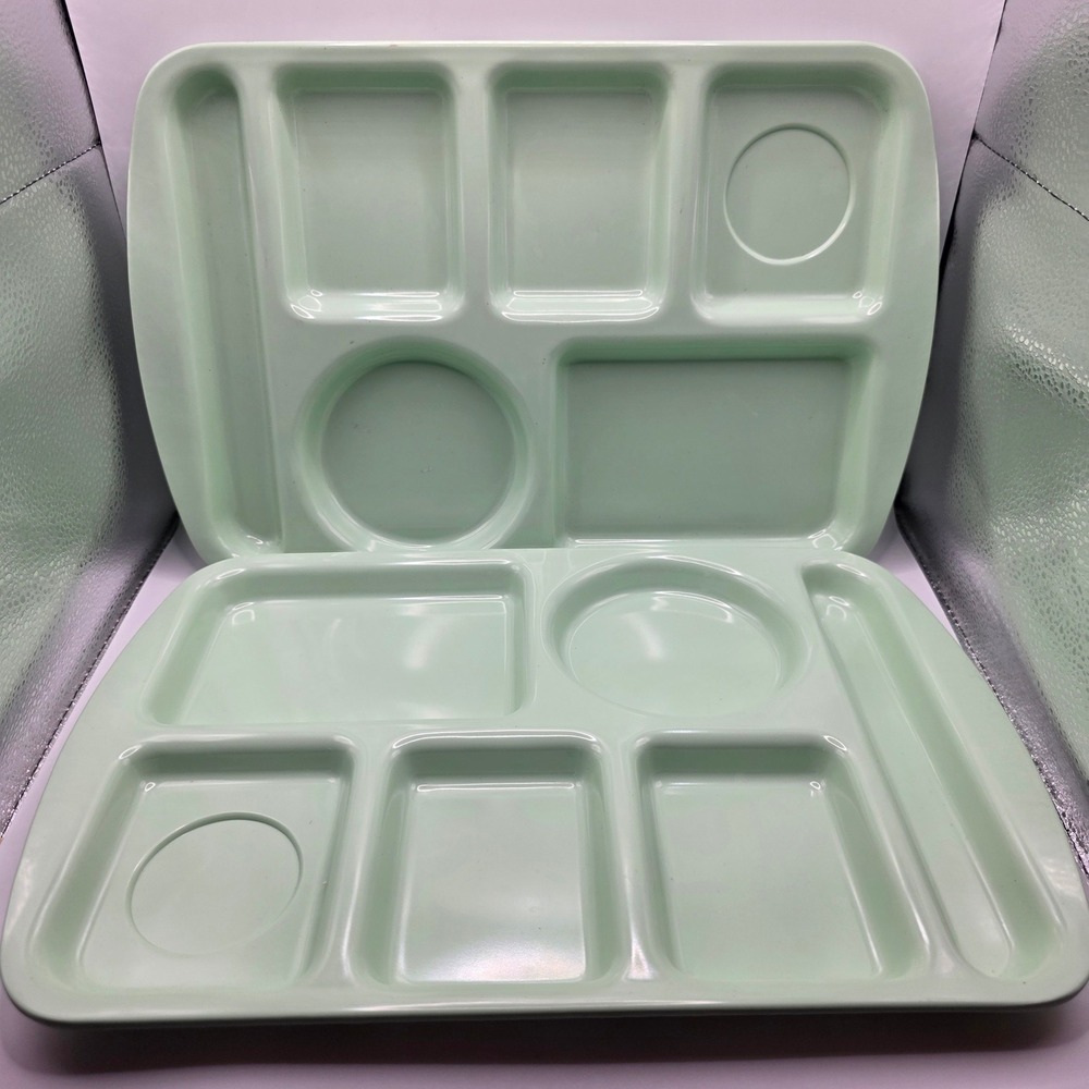Vintage Prolon Ware 9953 Mint Green Divided Cafeteria Trays‎ Melamine Set of 2